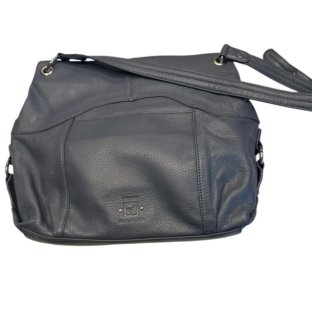 Stone Mountain Elegant periwinkle Blue Leather Shoulder Bag - Picture 4 of 6